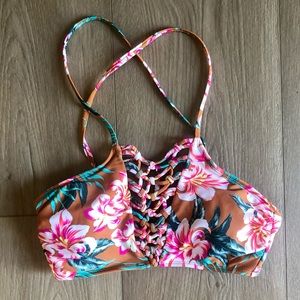 New! Halter Hawaiian Floral Print Bikini Top